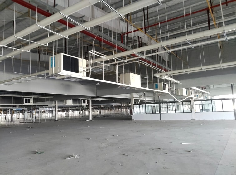 大型制衣廠降溫安裝工業省電空調-臥式軸流機